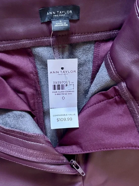 Ann Taylor Faux Leather Straight-Leg Pants in Deep Burgundy - Picture 3 of 6